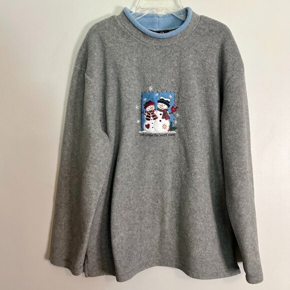 VNTG C&B Sport Woman M Mock Neck Fleece Top Snowmen Appliqué Cottagecore Grandma - Picture 1 of 4